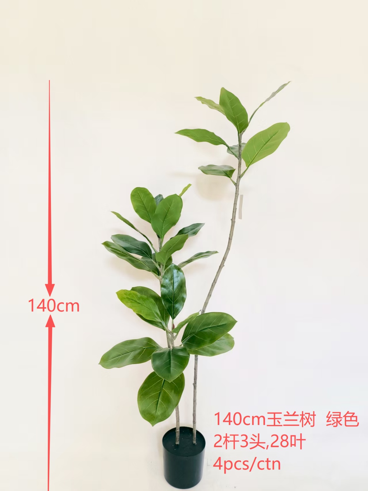 140cm Magnolia Tree, 2 Stems, 3-Head, Green